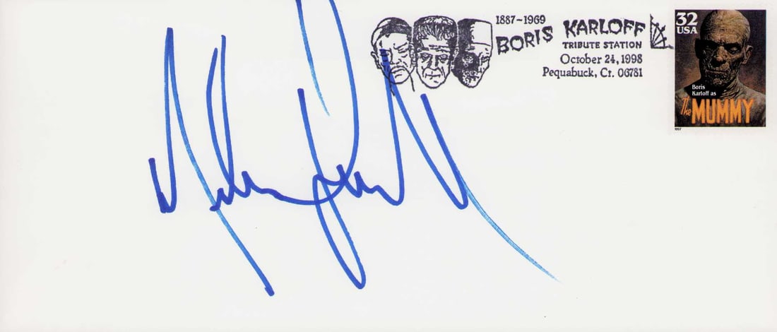 Michael Jackson signed FDC: A FDC signed for the Thriller 15th Anniversary signed by him WITH copy of letter on his leetterhead describing this signing one of 500 Certificate of AuthenticityEVERY item in this auction comes with 