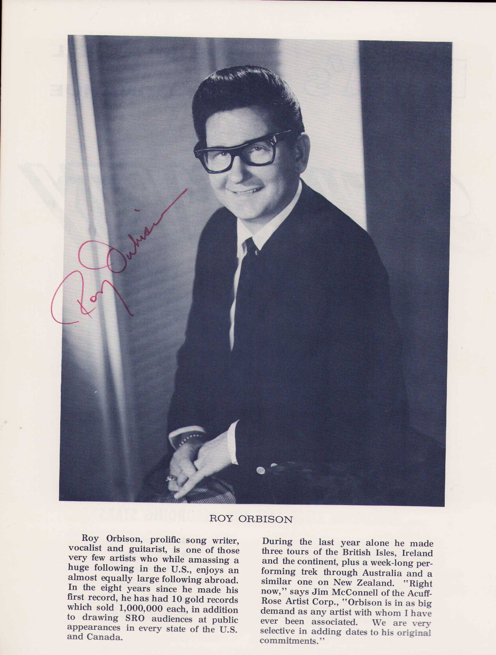 Roy Orbison rare signed photograph inside program (1 of 1)