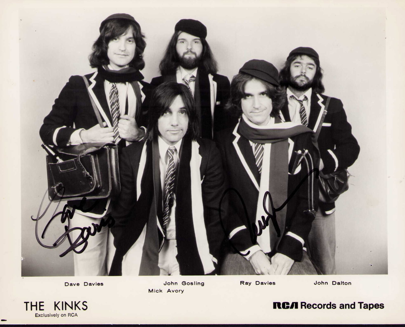 The Kinks signed photograph: A vintage original Kinks signed 8x10 by brothers Dave and Ray Davies Certificate of AuthenticityEVERY item in this auction comes with at minimum one fully illustrated and serial numbered COA signed