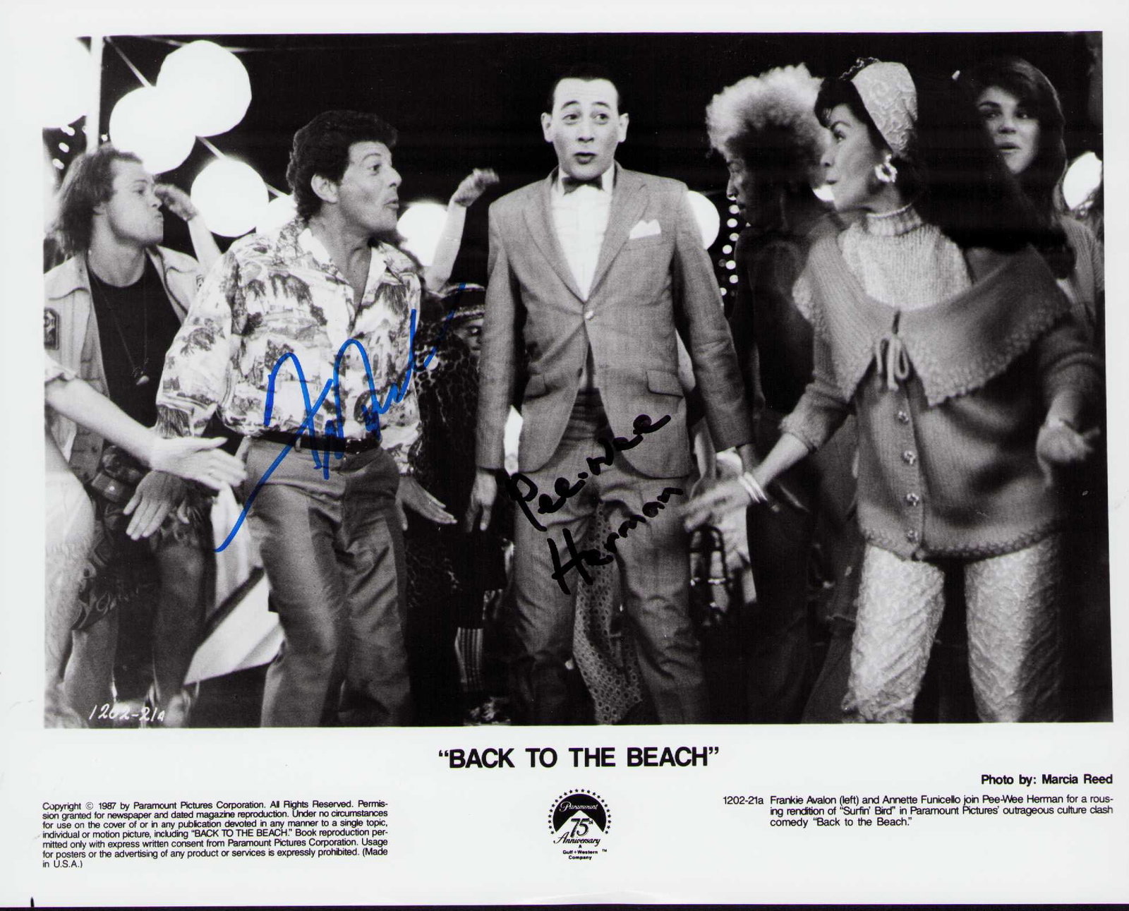 Pee Wee Herman and Frankie Avalon signed photograph: A vintage original still signed by Avalon and deceased actor Pee Wee Herman Certificate of AuthenticityEVERY item in this auction comes with at minimum one fully illustrated and serial numbered COA si
