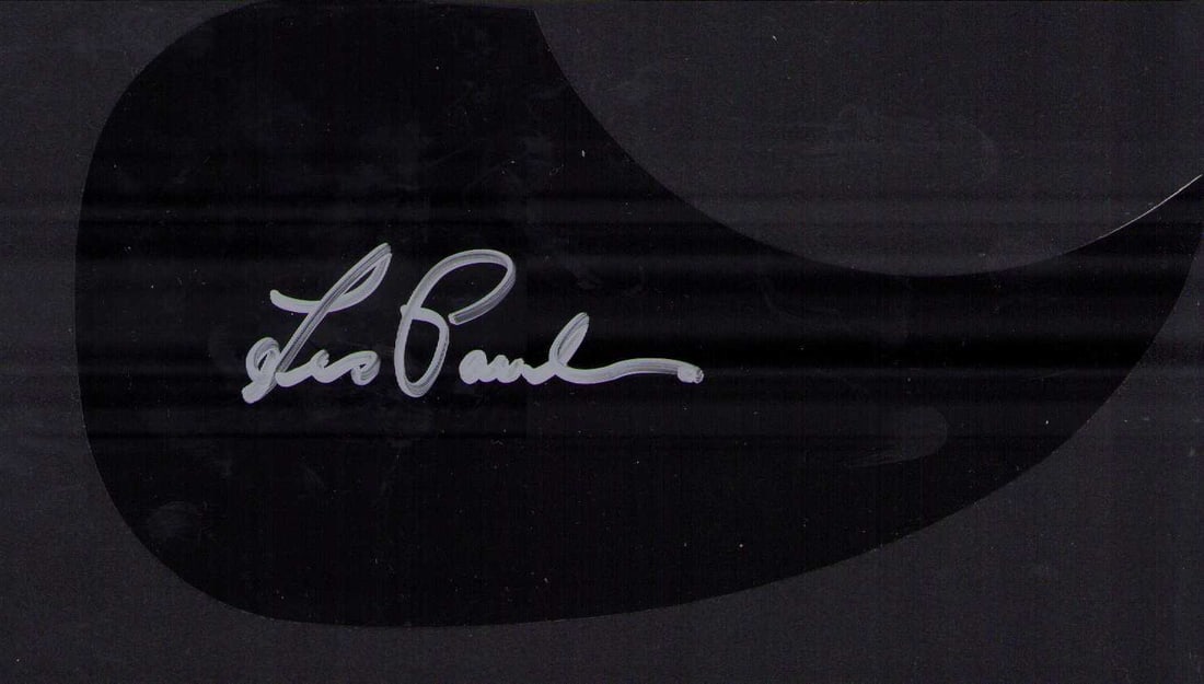 Les Paul signed acoustic guitar pickguard: Famed guitar pioneer signed acoustic guitar pickguard Certificate of AuthenticityEVERY item in this auction comes with at minimum one fully illustrated and serial numbered COA signed by the leading au