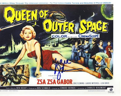 "Queen of Outer Space" 8x10 Photograph Signed by Zsa: This is an 8x10 photograph for the CinemaScope filmed movie "Queen of Outer Space" signed by Zsa Zsa Gabor. It has been certified by Global Authentics and issued number GV681626.