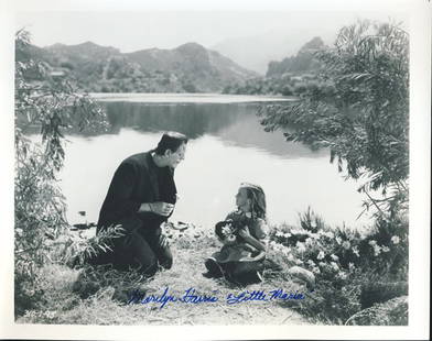 Marilyn Harris "Frankenstein" Signed 8x10 Photograph: This is an 8x10 photograph signed by Marilyn Harris. Marilyn played the little girl 'Frankenstein' threw into the lake and she has added her character's name to the photo. This is a scarce photo of