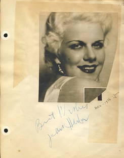 Jean Harlow Signed Page: This is an exceedingly rare page that was signed by legendary platinum blonde bombshell Jean Harlow. This rare blue fountain ink signature is not that of her mother (who signed the bulk majority of