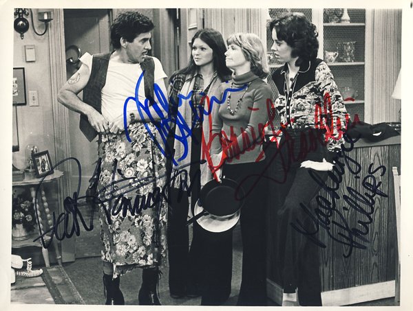 The Cast of "One Day at a Time" Signed Original 7x9: This is a 7x9 original press photo featuring and signed by the cast of "One Day at a Time". The show starred the recently deceased Bonnie Franklin, Pat Harrington, Mackenzie Phillips, and Valerie Bert