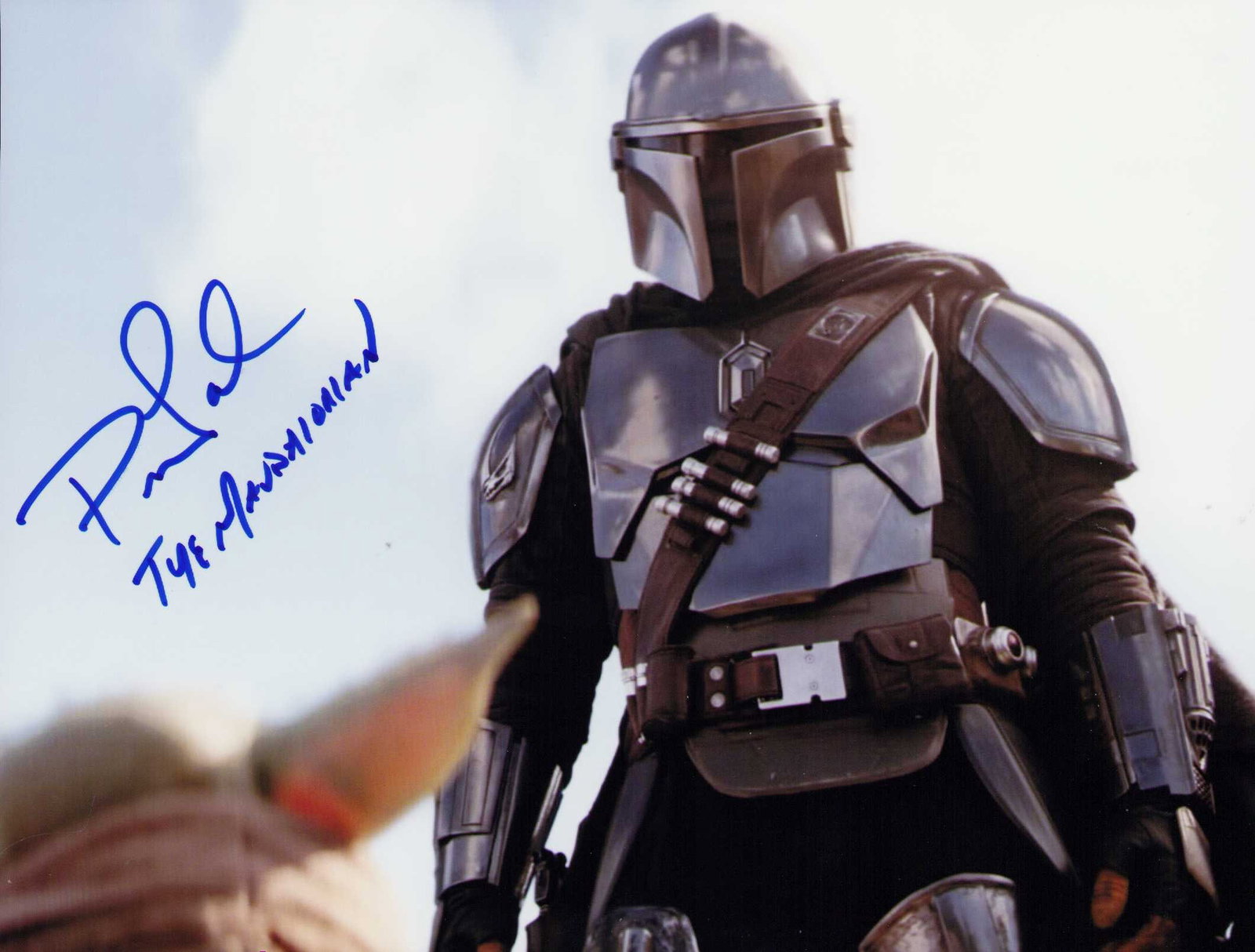 Pedro Pascal Mandalorian signed photograph: A nice mandalorian signed 8x10 by him ADDING that name as well ! Certificate of AuthenticityEVERY item in this auction comes with at minimum one fully illustrated and serial numbered COA signed by