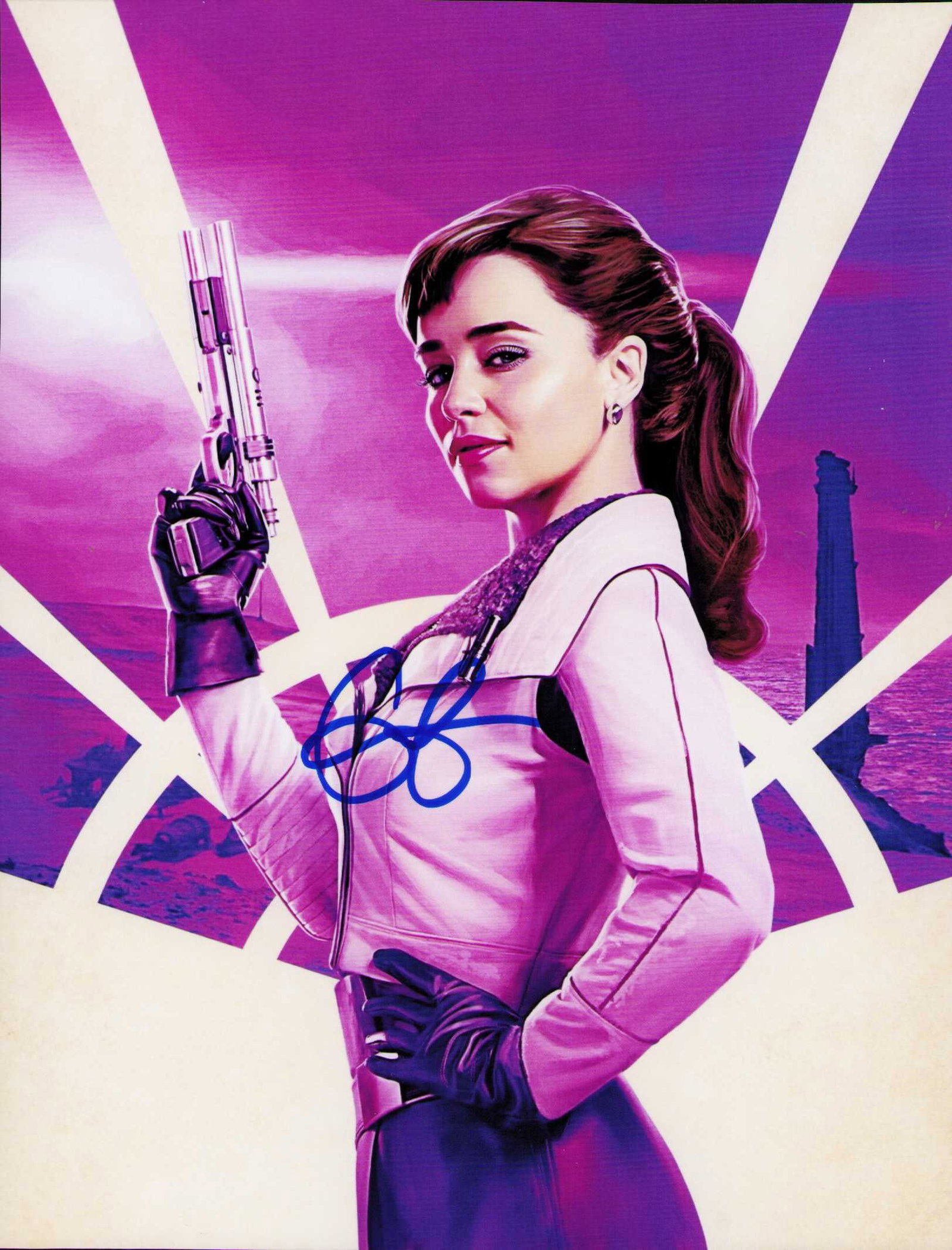 Emilia Clarke signed Star Wars photograph: A Star Wars signed 8x10 by the Game of Thrones star Certificate of AuthenticityEVERY item in this auction comes with at minimum one fully illustrated and serial numbered COA signed by the leading