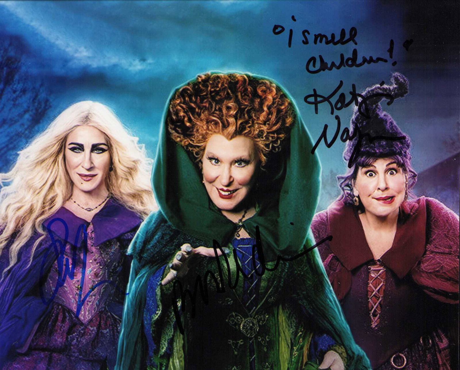 Hocus Pocus cast signed photograph Bette Midler Kathy Najimy and Sarah Jessica Parker: A scarce cast signed 8x10 by all three stars bette Midler Sarah Jessica Parker and Kathy Najimy Certificate of AuthenticityEVERY item in this auction comes with at minimum one fully illustrated and