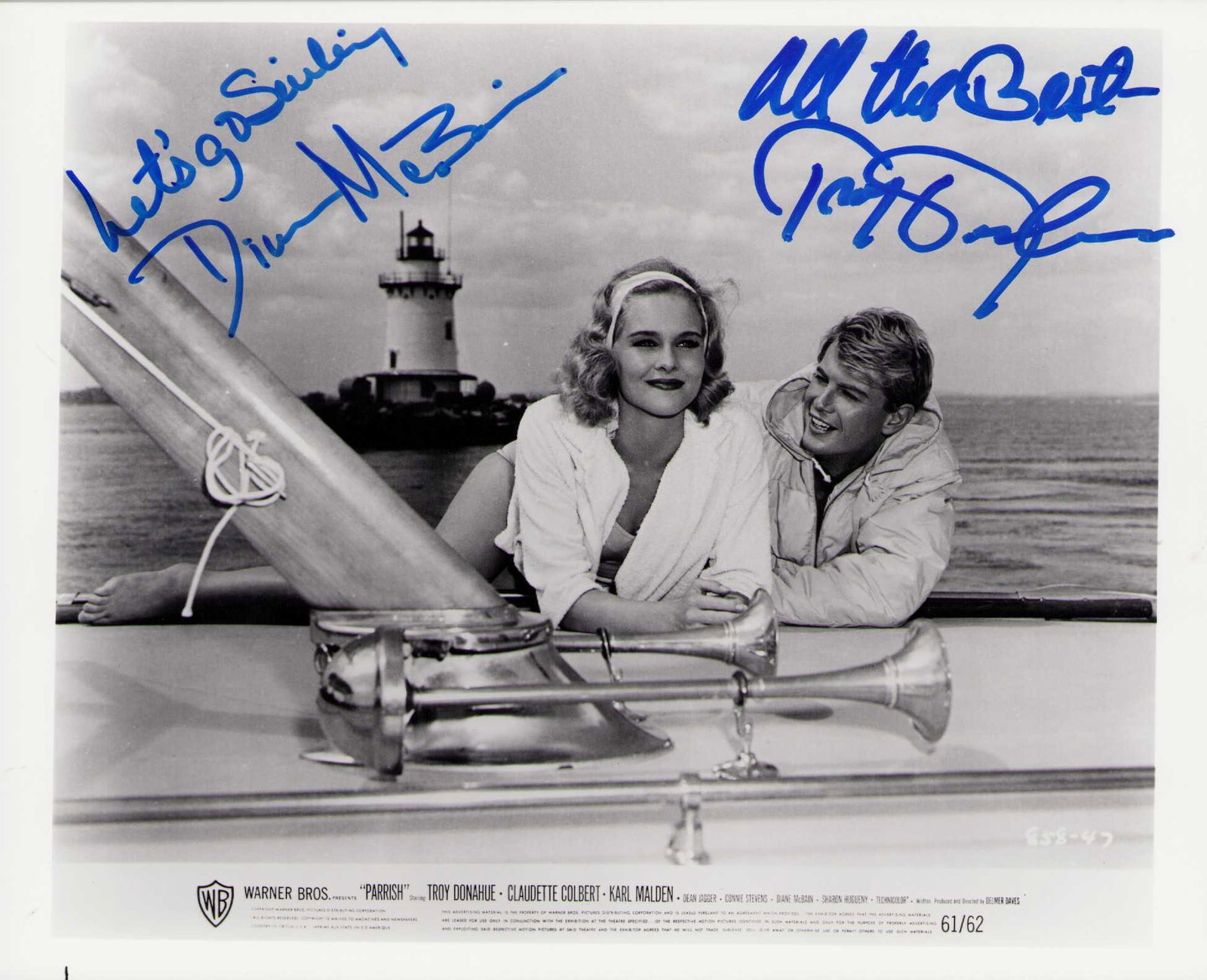 Troy Donahue and Diane McBain signed photograph: A vintage still signed by both stars Diane McBain (TV Batman villainess) and hunky Troy Donahue Certificate of AuthenticityEVERY item in this auction comes with at minimum one fully illustrated and se
