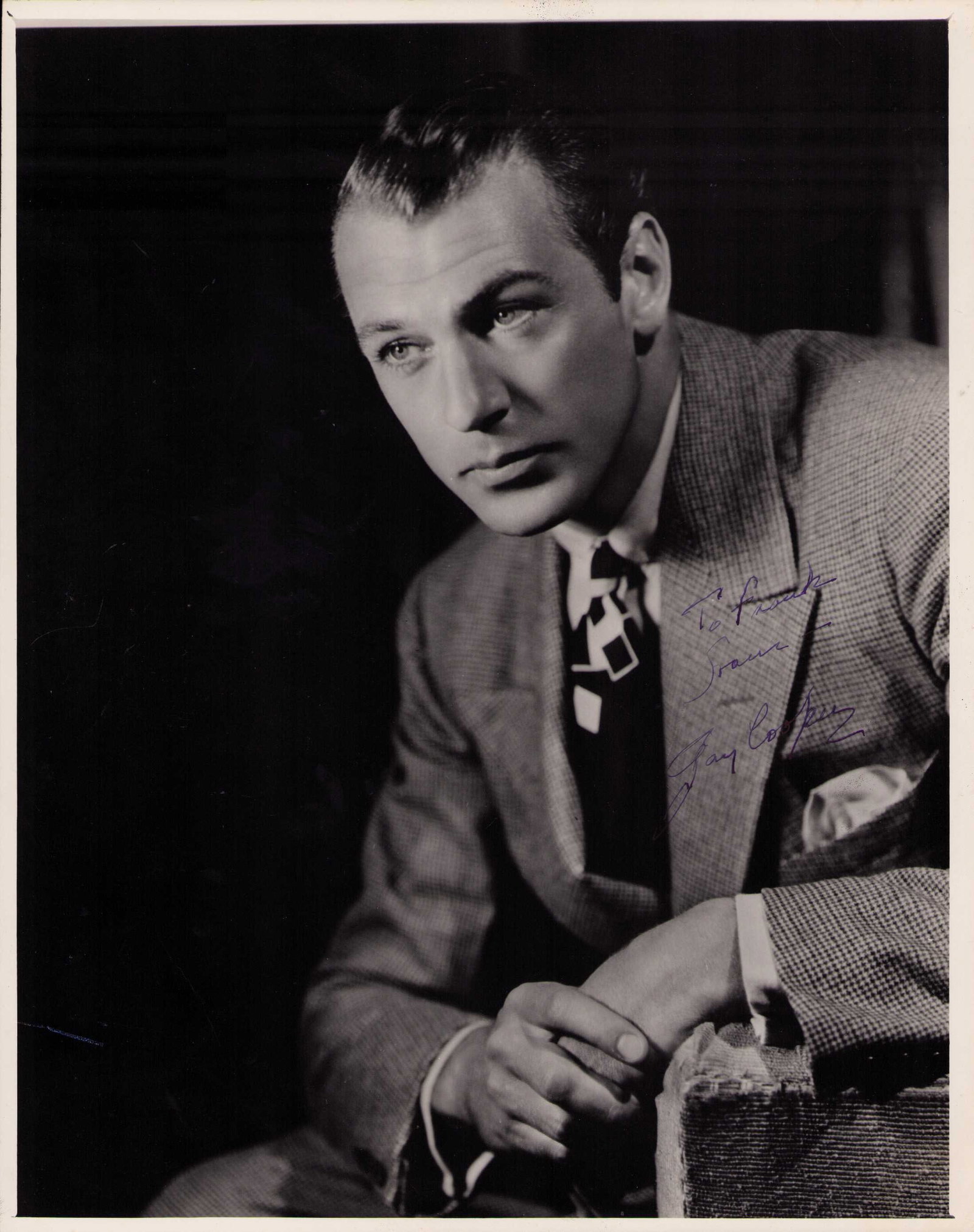 Gary Cooper signed 11x14 photograph: A fantastic heavyweight 11x14 photograph signed by legend AA winner Gary Cooper Certificate of AuthenticityEVERY item in this auction comes with at minimum one fully illustrated and serial numbered