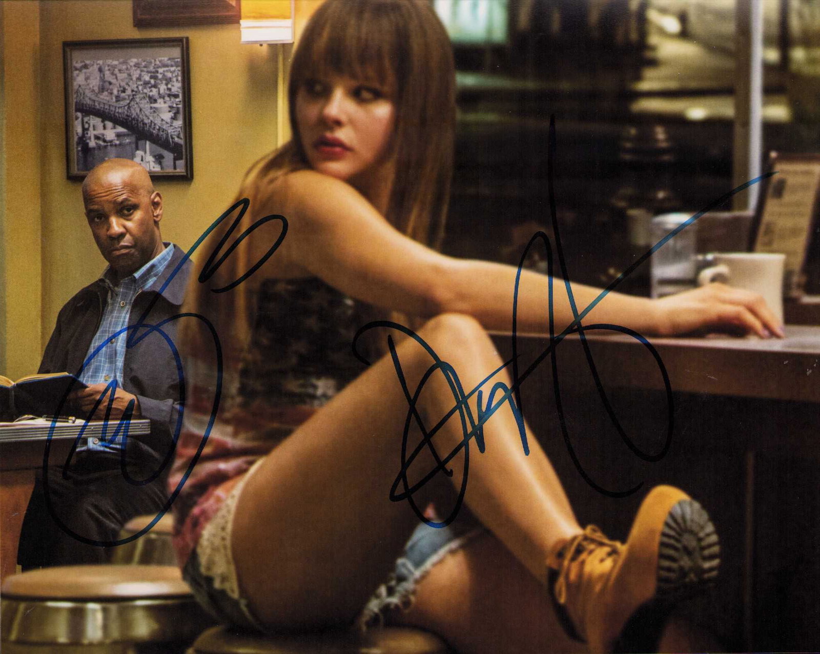 Denzel Washington and Chloe Moretz signed photograph (1 of 1)