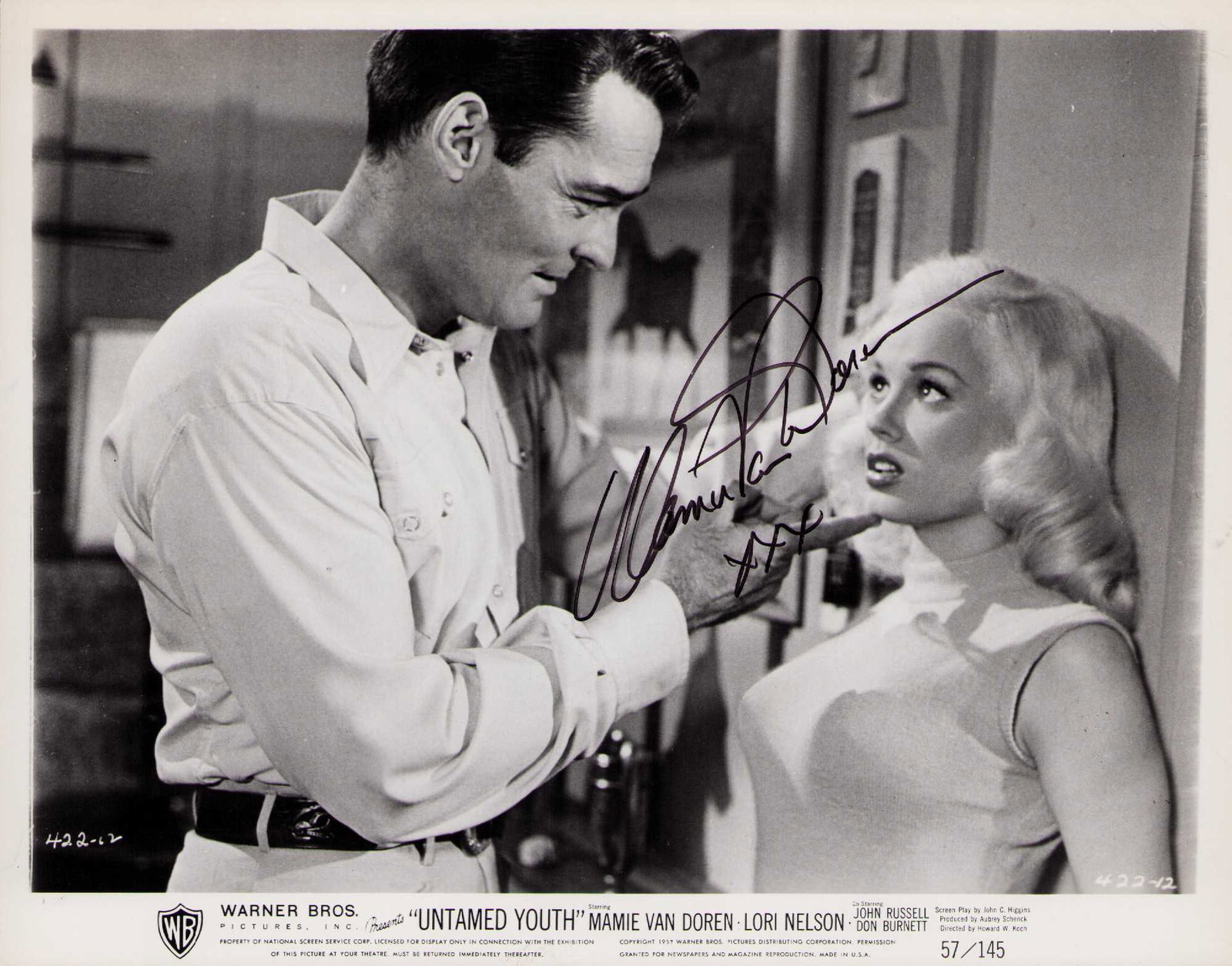 Mamie Van Doren signed photograph: A vintage original still signed by Mamie Van Doren the Monroe of her day ! Certificate of AuthenticityEVERY item in this auction comes with at minimum one fully illustrated and serial numbered COA sig