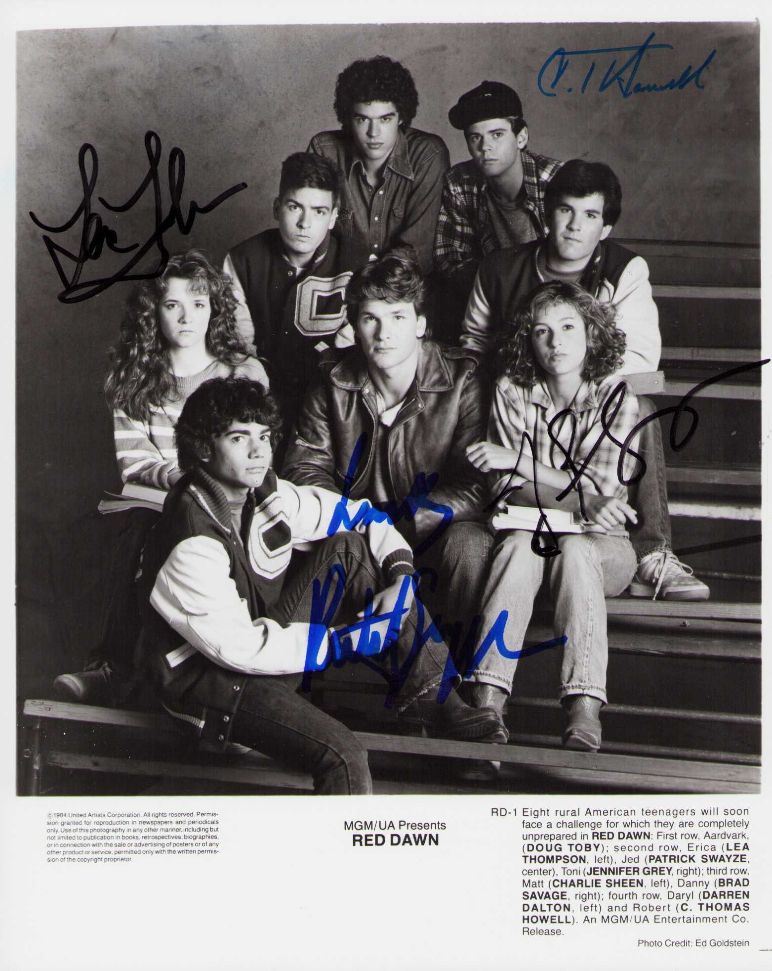 Red Dawn cast signed photograph with Patrick Swayze Jennifer Grey C Thomas Howell and Lea Thompson (1 of 1)