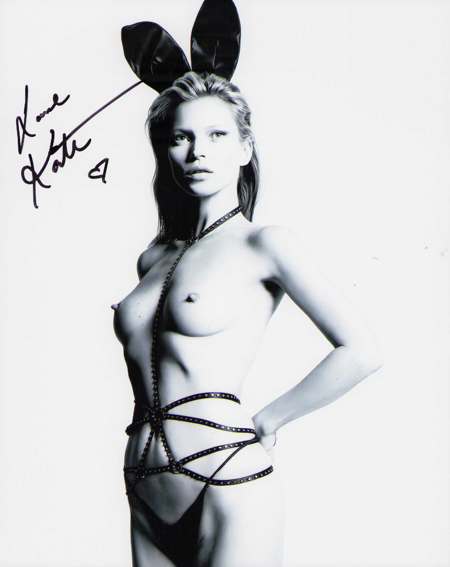 Kate Moss nude signed photograph: A sexy topless signed 8x10 of the supermodel from a Playboy promotion Certificate of AuthenticityEVERY item in this auction comes with at minimum one fully illustrated and serial numbered searchable o