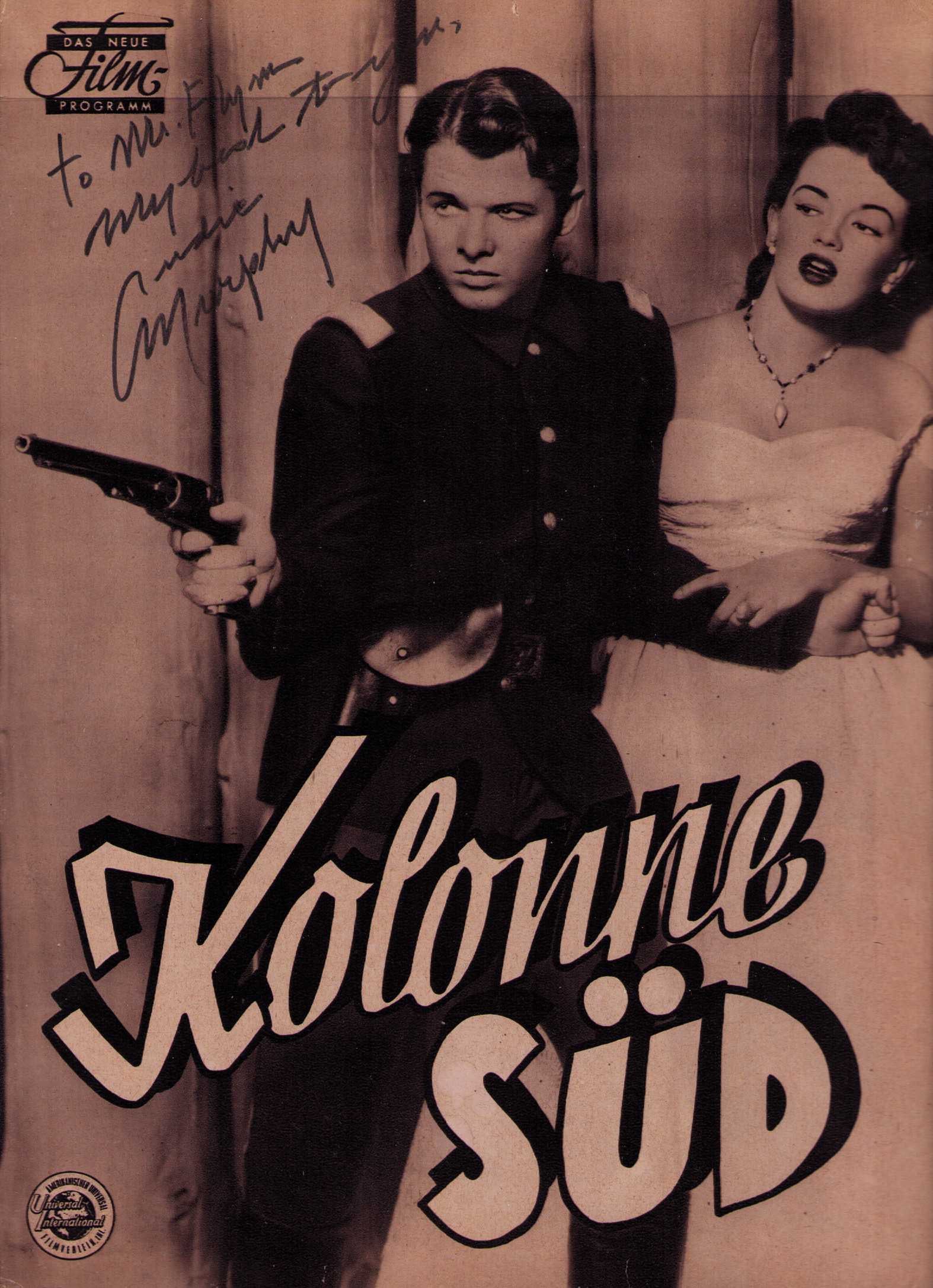 Audie Murphy rare signed Herald program: A rare Herald program for one of his films signed by the WWII hero turned actor Audie Murphy Certificate of AuthenticityEVERY item in this auction comes with at minimum one fully illustrated and seria