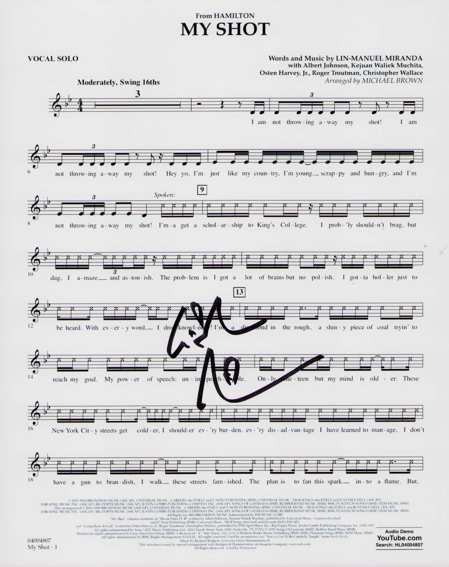 Lin Manuel Miranda signed Hamilton music (1 of 1)
