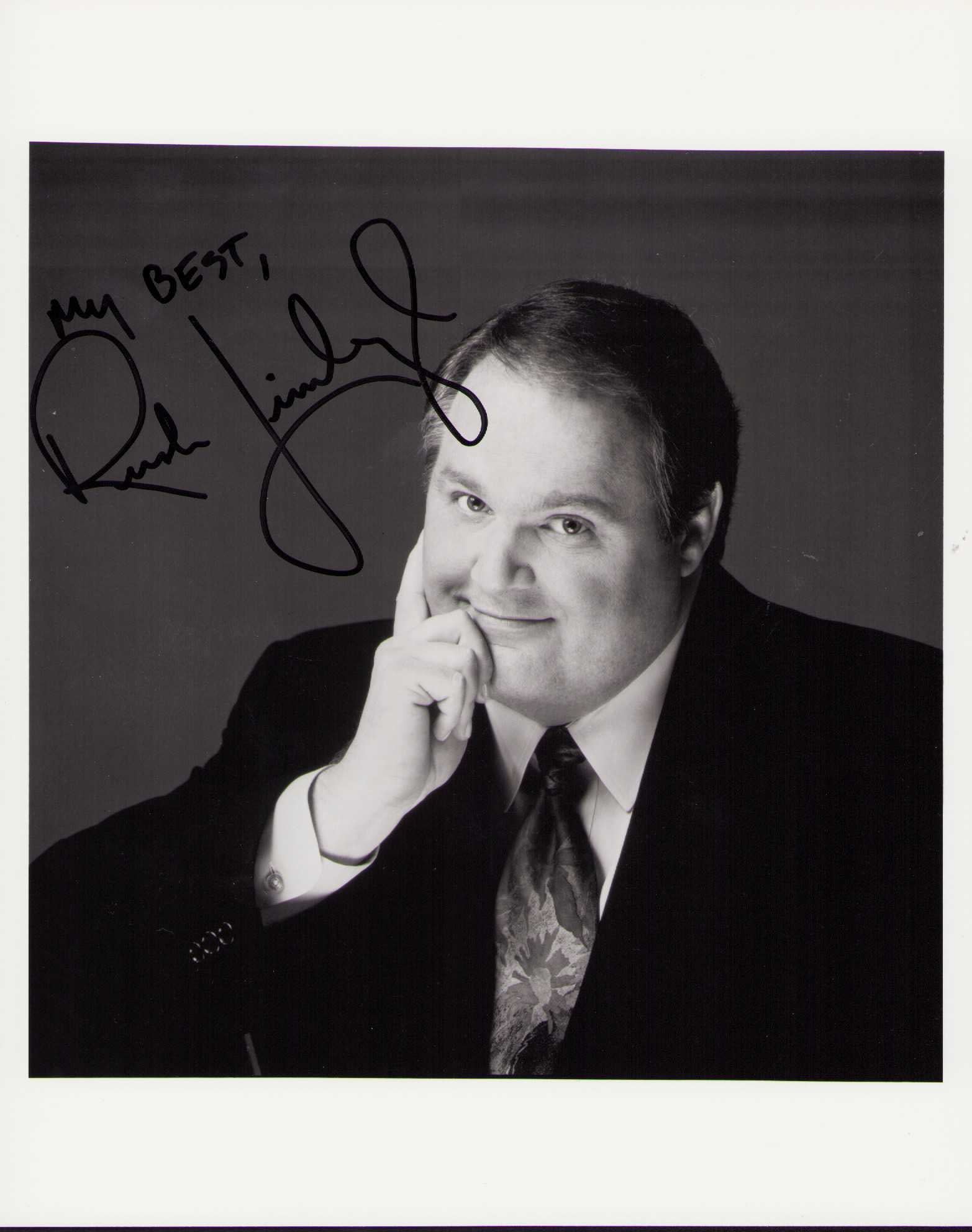 Rush Limbaugh signed photograph: A scarce signed 8x10 by deceased radio host Rush Limbaugh Certificate of AuthenticityEVERY item in this auction comes with at minimum one fully illustrated and serial numbered searchable online COA si