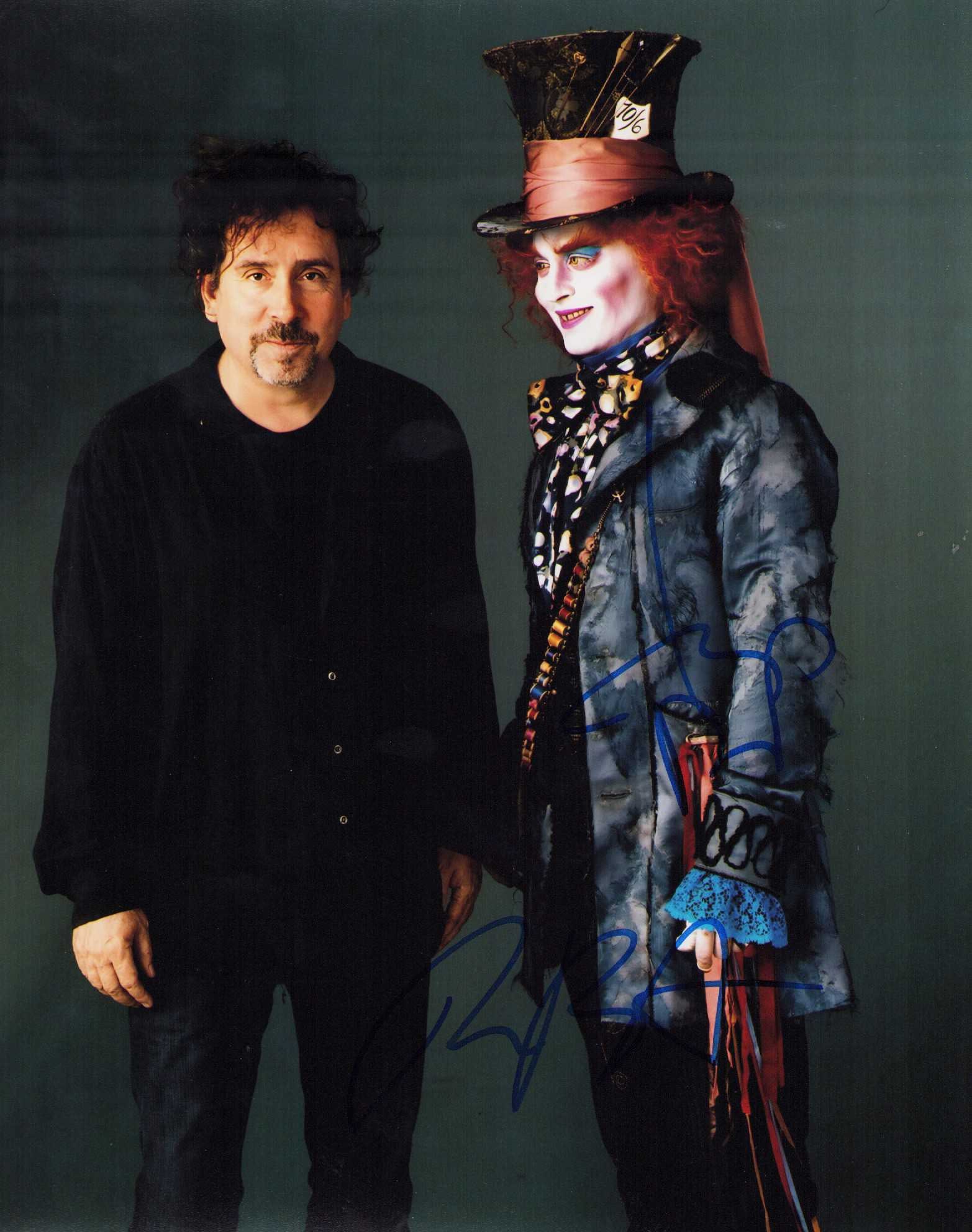 Alice signed Tim Burton and Johnny Depp photograph: Alice in Wonderland signed 8x10 by star Johnny Depp AND Director Tim Burton Certificate of AuthenticityEVERY item in this auction comes with at minimum one fully illustrated and serial numbered search