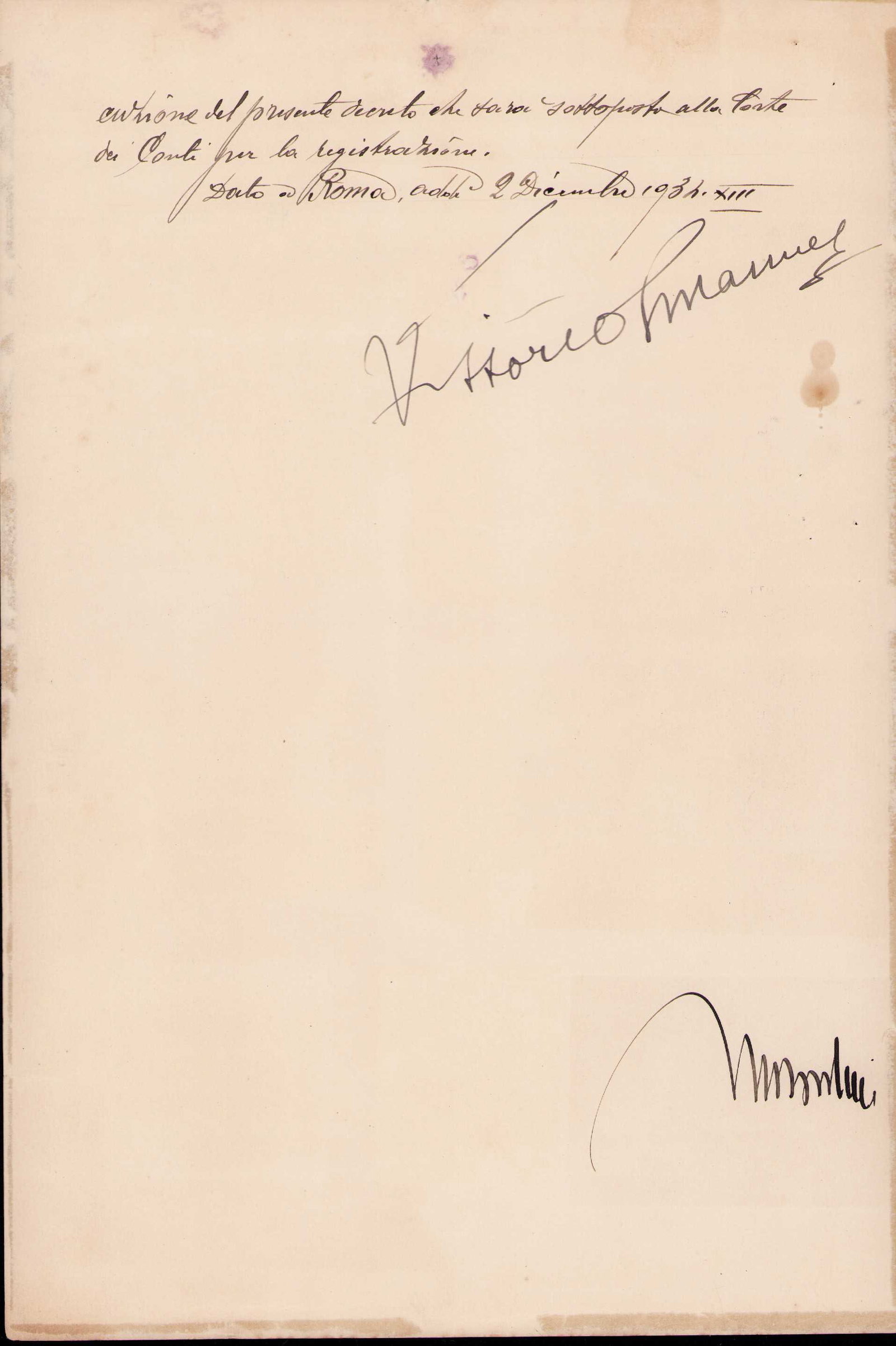 Mussolini Document signed - 2