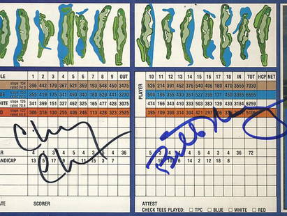 "Caddyshack" Bushwood Country Club Score Card Signed by: This is a rare prop scorecard from the fictional Bushwood Academy used in the film. It was later signed by stars Chevy Chase and Bill Murray.