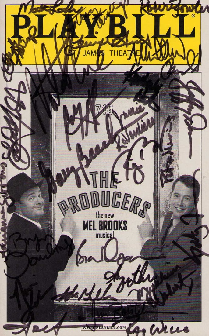 The Producers cast signed Broadway Playbill: A rare Playbill for the Producers on Broadway signed by the entire cast incl stars Matthew Broderick and Nathan Lane Certificate of AuthenticityEVERY item in this auction comes with at minimum one