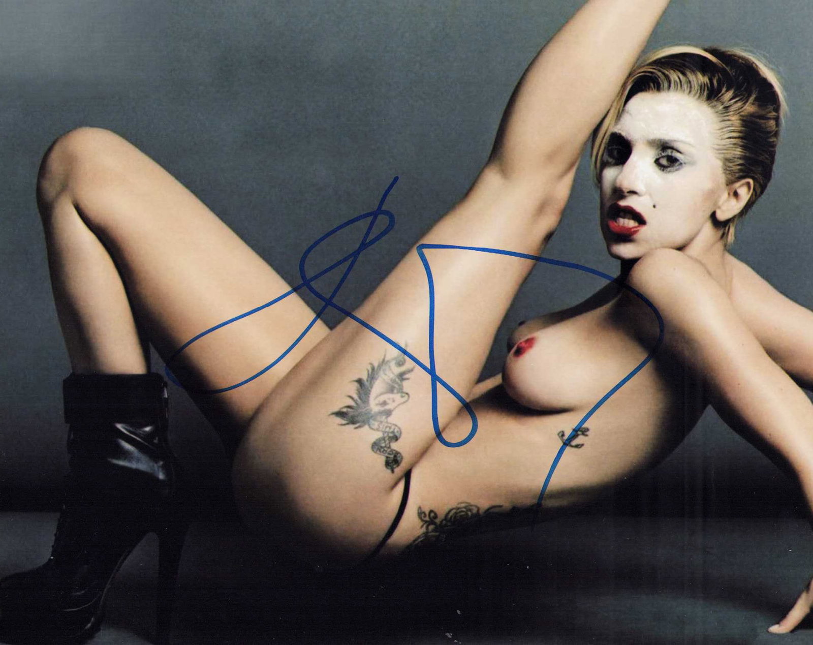 Lady Gaga signed photograph nude: A rare nude of the controversial singer now accomplished actress as well Certificate of AuthenticityEVERY item in this auction comes with at minimum one fully illustrated and serial numbered