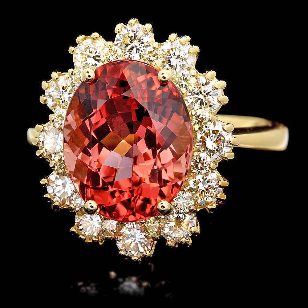 14k Gold 5ct Tourmaline 1.30ct Diamond Ring: BHGL Certified: $14,500.00 This elegant ladies ring is crafted in solid 14k Yellow Gold and features a 5.00 carat 100% Natural Tourmaline mined from Brazil + accented with 24 sparkling eye-clean natur