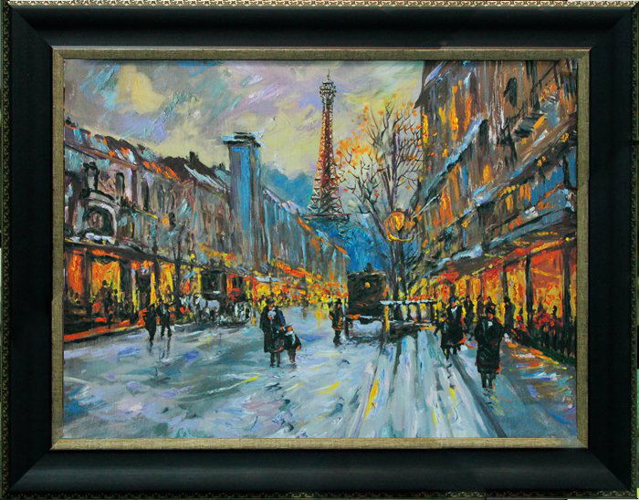 Michael Schofield-Original Mixed Media-Streets of Paris: Streets of Paris - Michael Schofield. Original mixed media on archival canvas. Includes Certificate of Authenticity. Hand signed by the artist. Approx. 26x30" Framed. 20% of proceeds go to charity. Mi