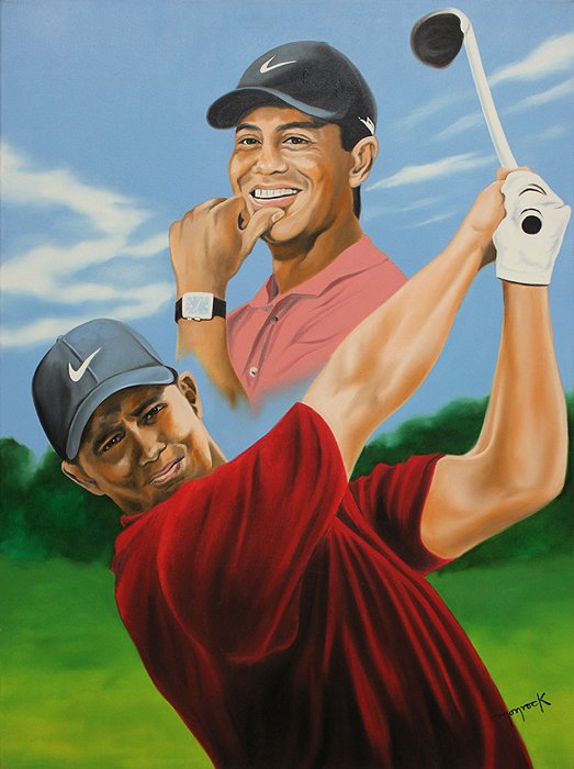 Monroy-Original Oil-Tiger Woods Hand Signed: Tiger Woods- Monroy. Original Oil Painting 30x40" stretched on stretcher bars on archival canvas. One of a kind. Includes certificate of authenticity. Hand signed by the living artist Monroy.20% of pr