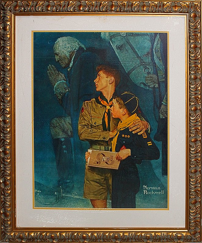 Norman Rockwell Boy Scout Our Heritage Ltd Edition: Our Heritage Boy Scout 1950- Norman Rockwell. Limited edition Collograph on paper. The signature is in the plate. Includes certificate of authenticity. Edition of 500. Professionally framed. Appr. 26x