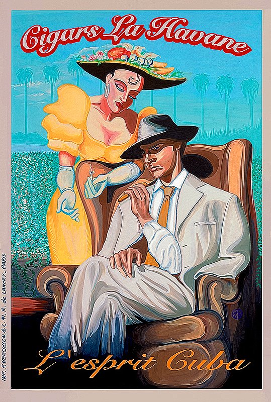 Vintage French Poster Cuban Cigars: Cuban Cigars Vintage French Poster. Giclee on archival heavy acid free archival paper 30x40"