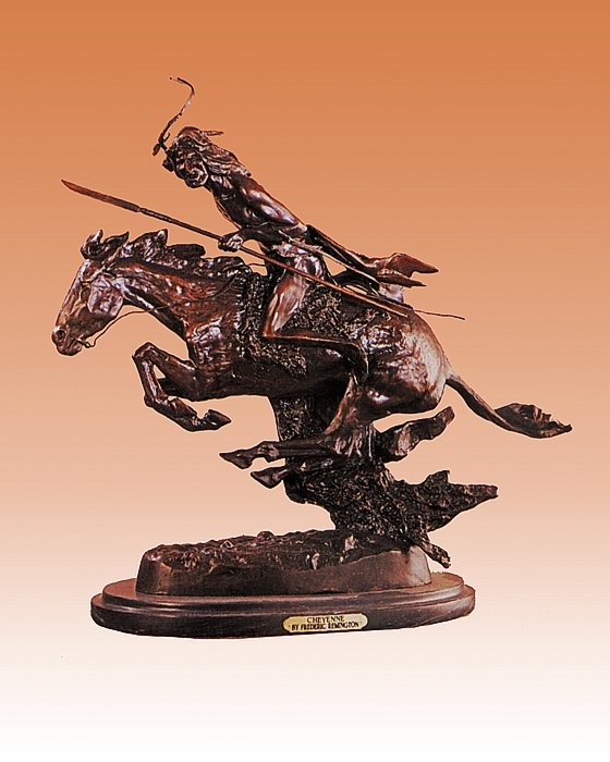 Frederic Remington-Bronze Sculpture-Big Cheyenne: Cheyenne- Frederic Remington. Size 30x30 This is really big. This is a genuine bronze sculpture created in the lost wax method and has a beautiful patina. It sits on a fine Italian marble base.