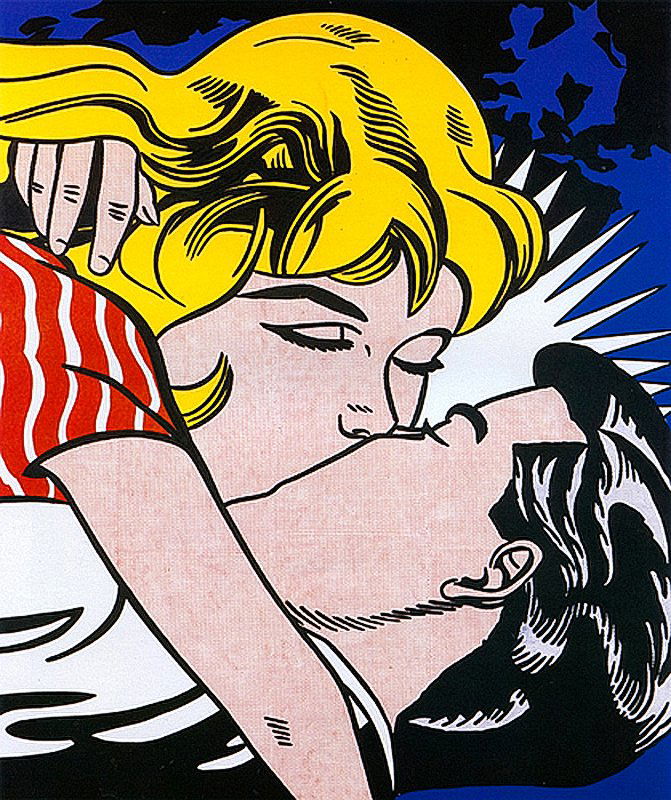 Roy Lichtenstein-Lithograph-The Kiss: The Kiss-Roy Lichtenstein-Art lithograph on canvas. Approx. 24x30 Lichtenstein was an American artist born in New York City on October 27, 1923, and grew up on Manhattans Upper West Side. In the 1960s
