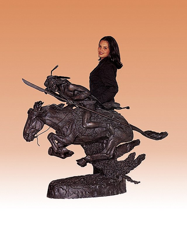 Frederic Remington Large Cheyenne Bronze Sculpture: Cheyenne by Frederic Remington. 30x30 inches. This is a bronze sculpture in the lost wax method and has a beautiful patina.