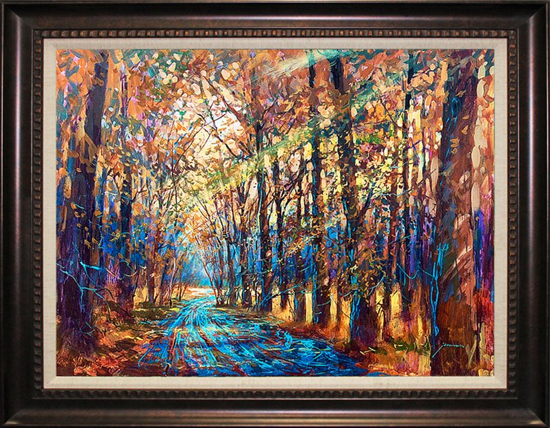Michael Schofield- Original Autumn Leaves: Autumn Lane - Michael Schofield. Mixed Media on archival canvas. Hand signed by the artist. One of a kind. Includes Certificate of Authenticity. Approx. 26x30 . Michael Schofield was born in Florida i