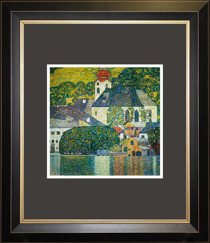 Klimt Limited Edition Giclee Church at Unterach: Church at Unterach Gustav Klimt Mixed media giclee limited edition on paper. Includes Certificate of Authenticity. Custom framed. 26x26 inches approx.