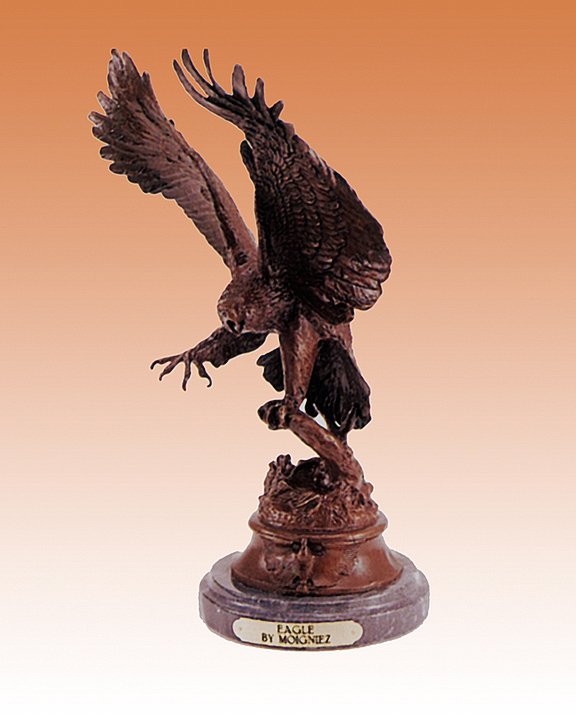 Jules Moigniez Eagle II Bronze Sculpture: Eagle II by Jules Moigniez This is a bronze sculpture in the lost wax method and has a beautiful brown patina. 31x11 inches