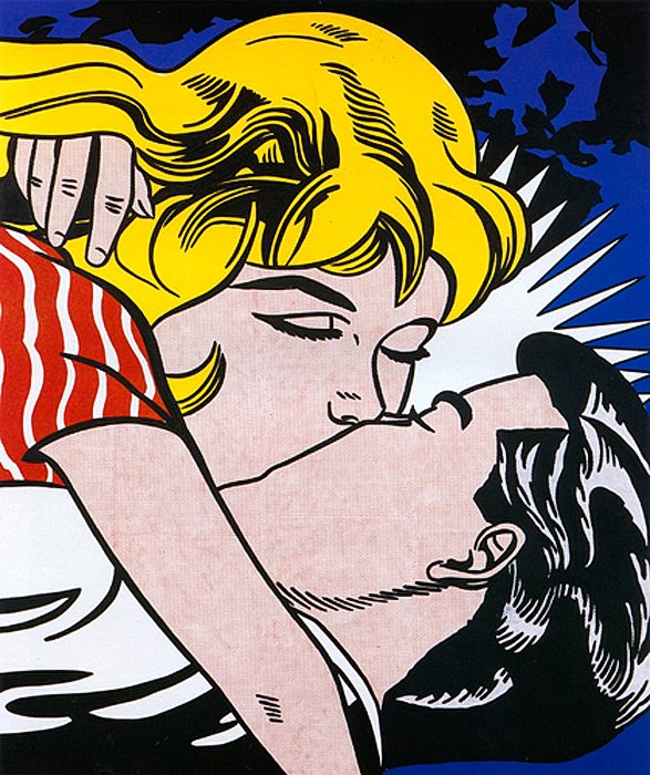 Roy Lichtenstein-Lithograph-The Kiss: The Kiss-Roy Lichtenstein-Art lithograph on canvas. Approx. 24x30 Lichtenstein was an American artist born in New York City on October 27, 1923, and grew up on Manhattans Upper West Side. In the 1960s