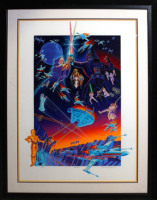 Space Battles-Star Wars Melanie Taylor Kent Serigraph: Melanie Taylor Kent Hand signed and numbered serigraph limited edition Star Wars Space Battles. Approx 30x40 inches. Custom framed.