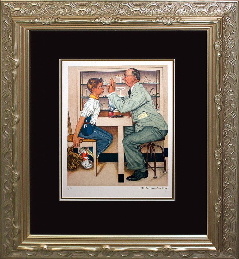 Rockwell-Limited Hand Signed Lithograph Eye Doctor: Norman Rockwell-Limited Edition Hand Signed and numbered Lithograph Eye Doctor. Includes certificate of authenticity. Custom framed.26x30 inches approx