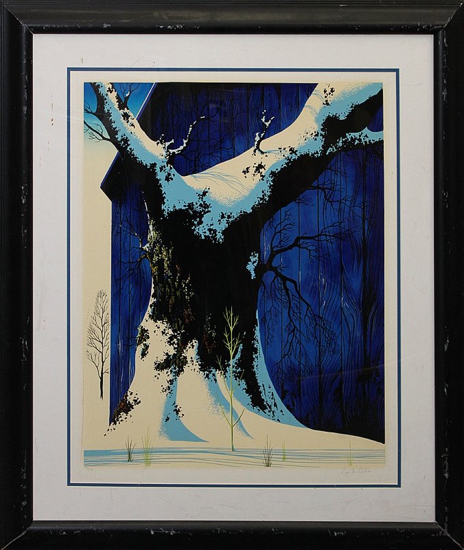 Eyvind Earle Limited Edition Serigraph: Eyvind Earle Limited Edition Serigraph. Hand Signed and numbered by the artist. Size is 30x40 inches approx.Includes certificate of authenticity.