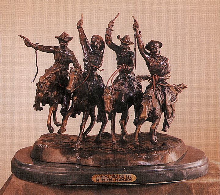 Frederic Remington Coming Thru the Rye Bronze Sculpture: ***Frederic Remington Coming Thru the Rye Bronze Sculpture***24 inches. This is a bronze sculpture in the lost wax method and has a beautiful patina.