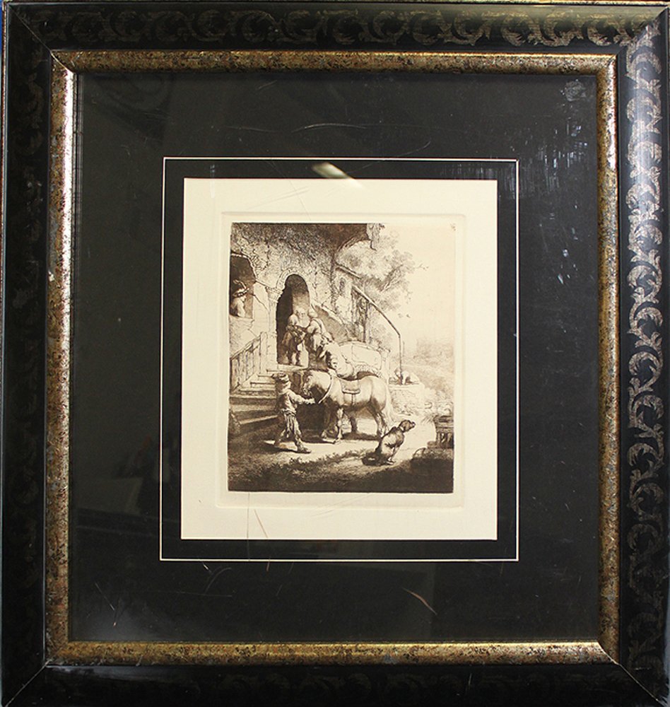 The Good Samaritan Rembrandt. After Rembrandt etching: The Good Samaritan Rembrandt. After Rembrandt etching by his official authorized artist Armond Durant. Mr. Durant spent countless hours reconstructing, restoring, refurbishing the worn original Rembra
