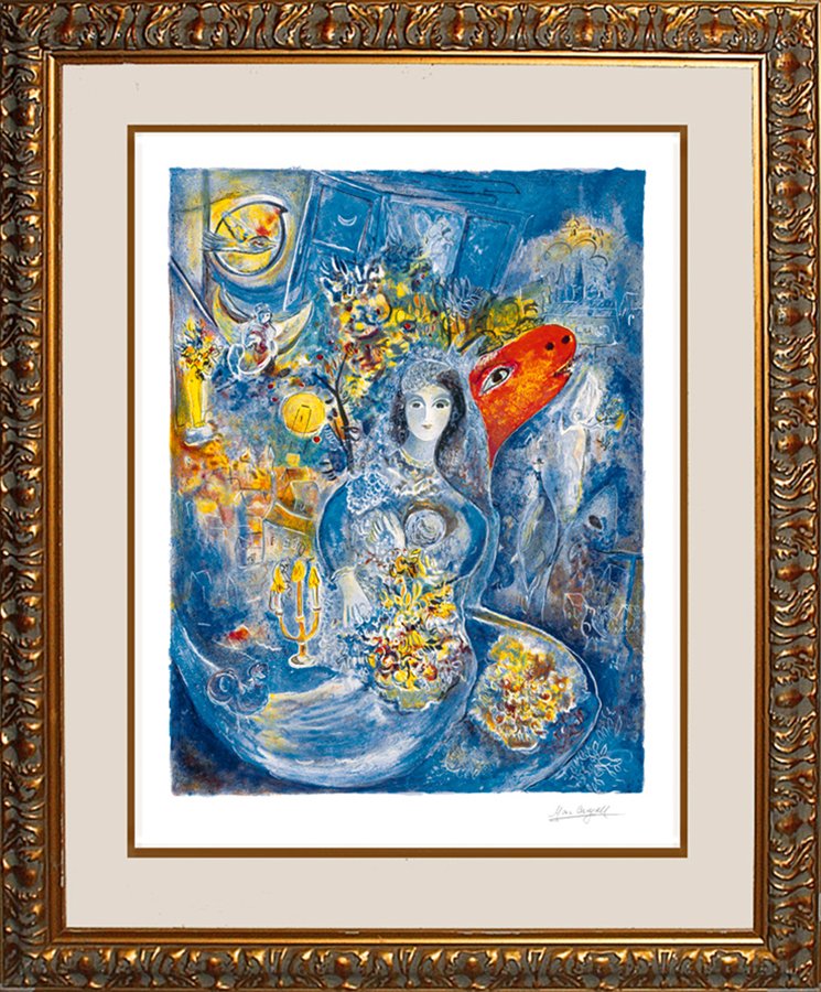 Marc Chagall Limited Edition Bella: Marc Chagall. Limited Edition Giclee lithograph. Signed in the plate. Includes certificate of authenticity. Approx. 24 x 30 inches. Custom framed.