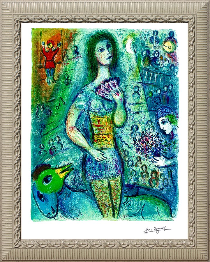 Marc Chagall Limited Edition Lithograph Circus Fan: Circus Dancer - Marc Chagall Limited edition lithograph. Edition size is 500. The signature is in the plate. Includes certificate of authenticity. Excellent condition. Approx. 20x26 inches. Custom fra