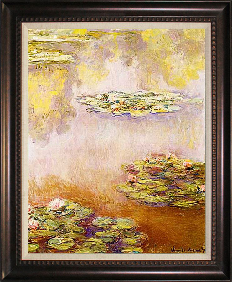After Claude Monet-Limited Edition Nympheas: After Claude Monet-Limited Edition-Nympheas approx 26 x 30 Hand Embellished canvas. Monets signature is in the plate. Custom framed. Includes certificate of authenticity.