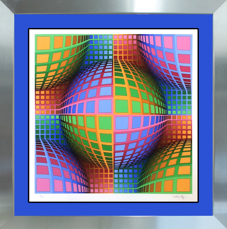 Victor Vasarely Limited Edition Lithograph: Victor Vasarely Hand signed and numbered by the artist. Limited edition Lithograph Custom framed. Includes certificate of authenticity. Approx size 26x30 inches.