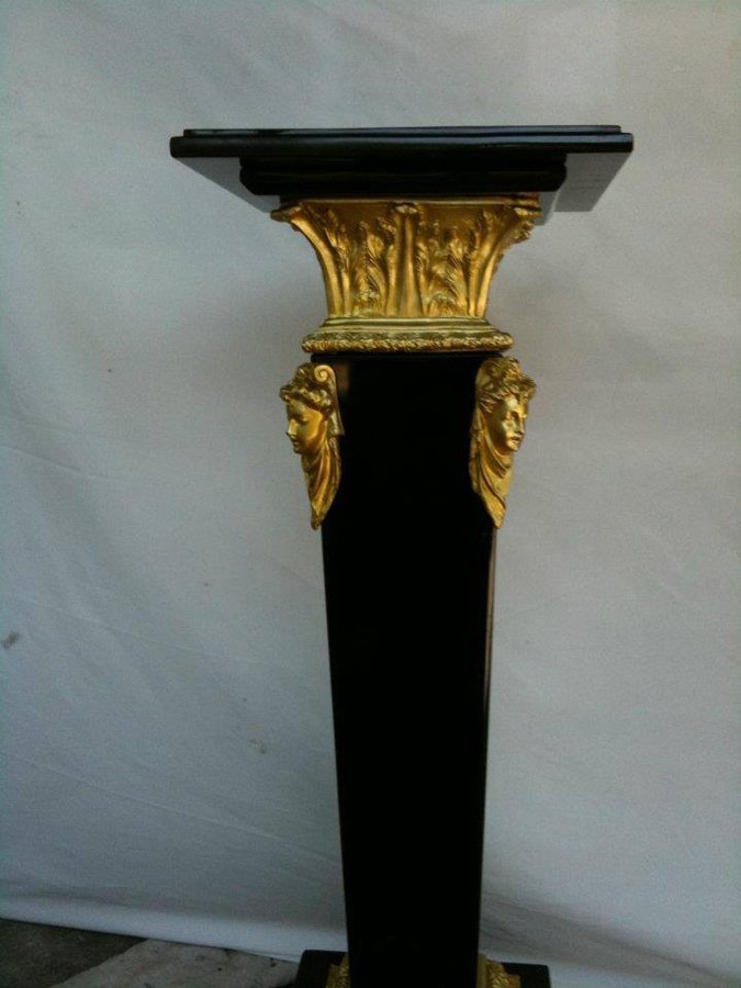 Very Fine Louis XV Black Enameled Gilded Bronze Table: Classic French Sculpture Pedestal over 3 feet high. Gilded Bronze