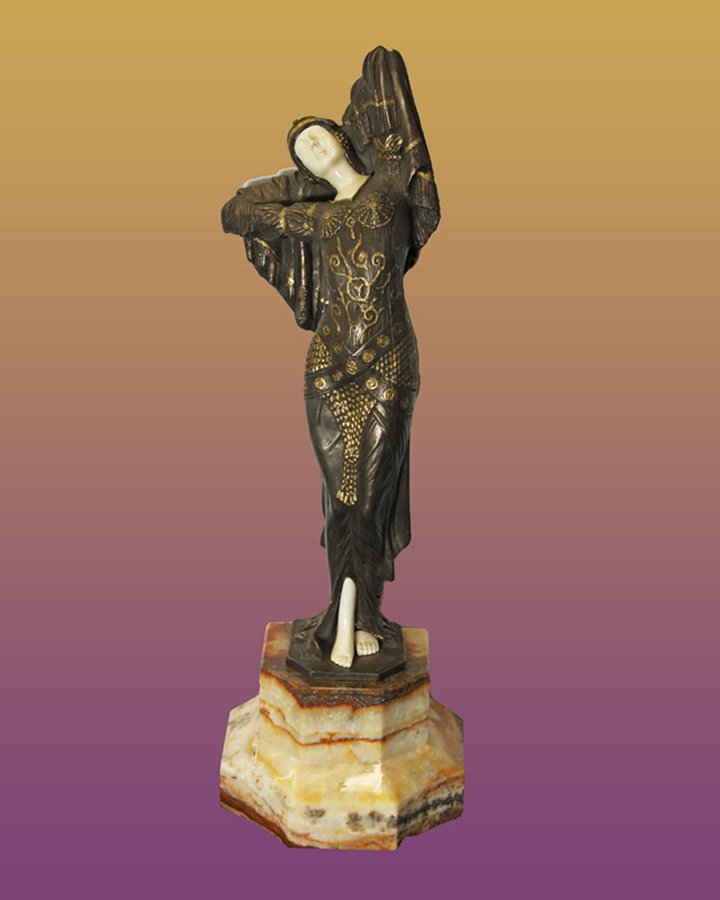 Chiparus Bronze Sculpture: Demetre Chiparus*** This is an exceptional bronze, marble, onyx sculpture after Demetre Chiparus. Approximate measurements are 22 inches.Includes certificate of authenticity.