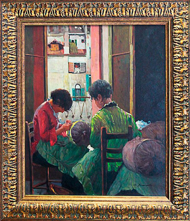Bellini-Original Oil Painting-Girls Sewing: Girls Sewing - Bellini. Original Oil on archival canvas. Hand signed by the artist. One of a kind. Includes certificate of authenticity. Custom framed. Approx. 24x30.